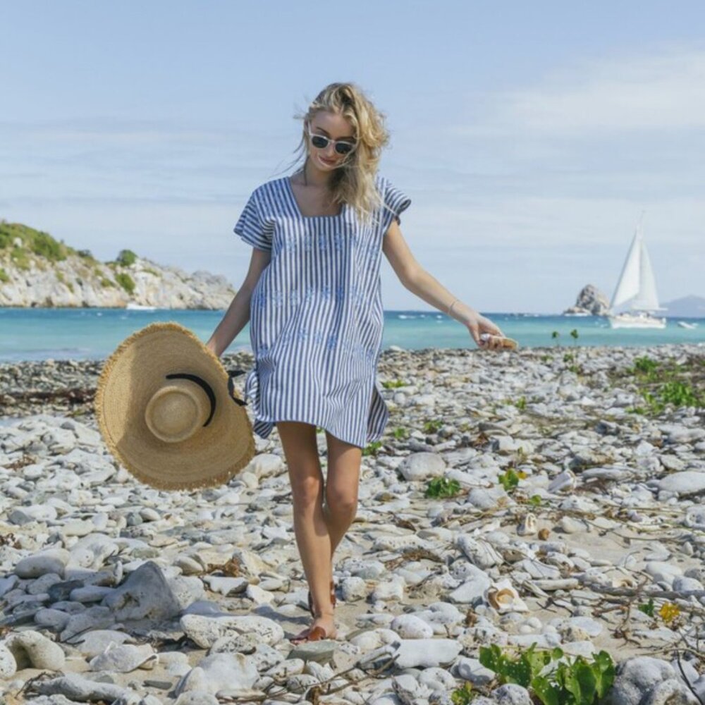 Tuckernuck Blue and White Striped Tunic Swim Coverup